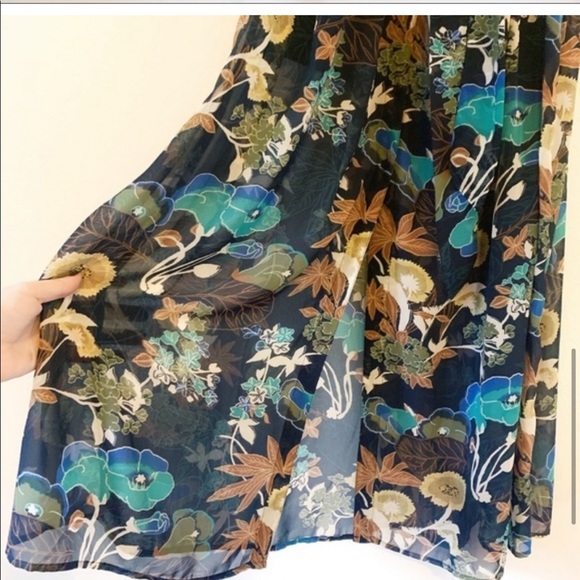 ❌SOLD❌H&M conscious long sleeve chiffon maxi Boho dress semi-sheer with belt - Picture 8 of 10